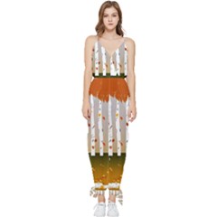 Birch Trees Fall Autumn Leaves Sleeveless Tie Ankle Chiffon Jumpsuit by Sarkoni