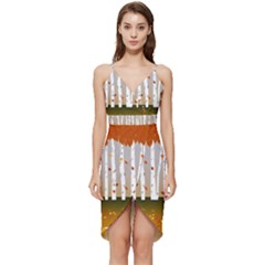 Birch Trees Fall Autumn Leaves Wrap Frill Dress by Sarkoni