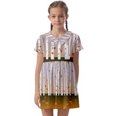 Birch Trees Fall Autumn Leaves Kids  Asymmetric Collar Dress by Sarkoni