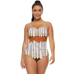 Birch Trees Fall Autumn Leaves Retro Full Coverage Swimsuit by Sarkoni