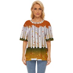 Birch Trees Fall Autumn Leaves Oversized Basic T-shirt by Sarkoni