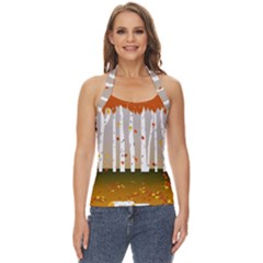 Birch Trees Fall Autumn Leaves Basic Halter Top by Sarkoni