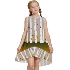 Birch Trees Fall Autumn Leaves Kids  Frill Swing Dress by Sarkoni