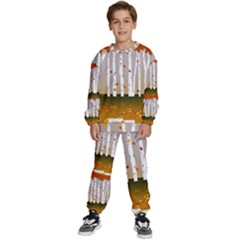 Birch Trees Fall Autumn Leaves Kids  Sweatshirt Set by Sarkoni