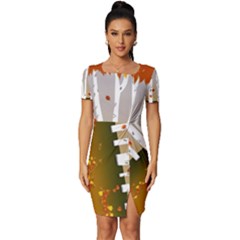 Birch Trees Fall Autumn Leaves Fitted Knot Split End Bodycon Dress by Sarkoni