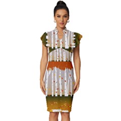 Birch Trees Fall Autumn Leaves Vintage Frill Sleeve V-neck Bodycon Dress by Sarkoni