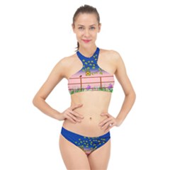 Vector Graphic Illustration Wallpaper High Neck Bikini Set