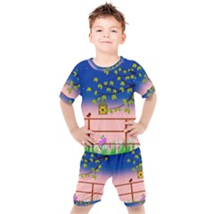 Vector Graphic Illustration Wallpaper Kids  T-shirt And Shorts Set