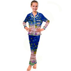 Vector Graphic Illustration Wallpaper Kids  Satin Long Sleeve Pajamas Set by Sarkoni