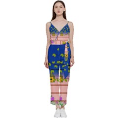 Vector Graphic Illustration Wallpaper V-neck Camisole Jumpsuit by Sarkoni