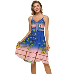 Vector Graphic Illustration Wallpaper Sleeveless Tie Front Chiffon Dress by Sarkoni