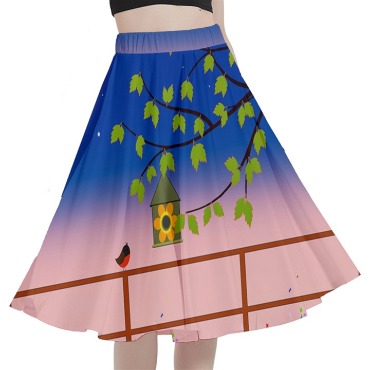 Vector Graphic Illustration Wallpaper A-Line Full Circle Midi Skirt With Pocket