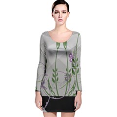 Flower Butterfly Pot Long Sleeve Velvet Bodycon Dress by Sarkoni