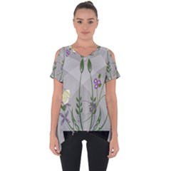 Flower Butterfly Pot Cut Out Side Drop T-shirt by Sarkoni