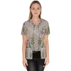 Flower Butterfly Pot Women s V-neck Scrub Top by Sarkoni