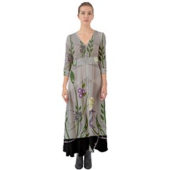 Flower Butterfly Pot Button Up Boho Maxi Dress by Sarkoni