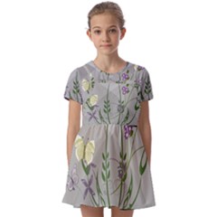 Flower Butterfly Pot Kids  Short Sleeve Pinafore Style Dress by Sarkoni