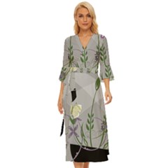 Flower Butterfly Pot Midsummer Wrap Dress