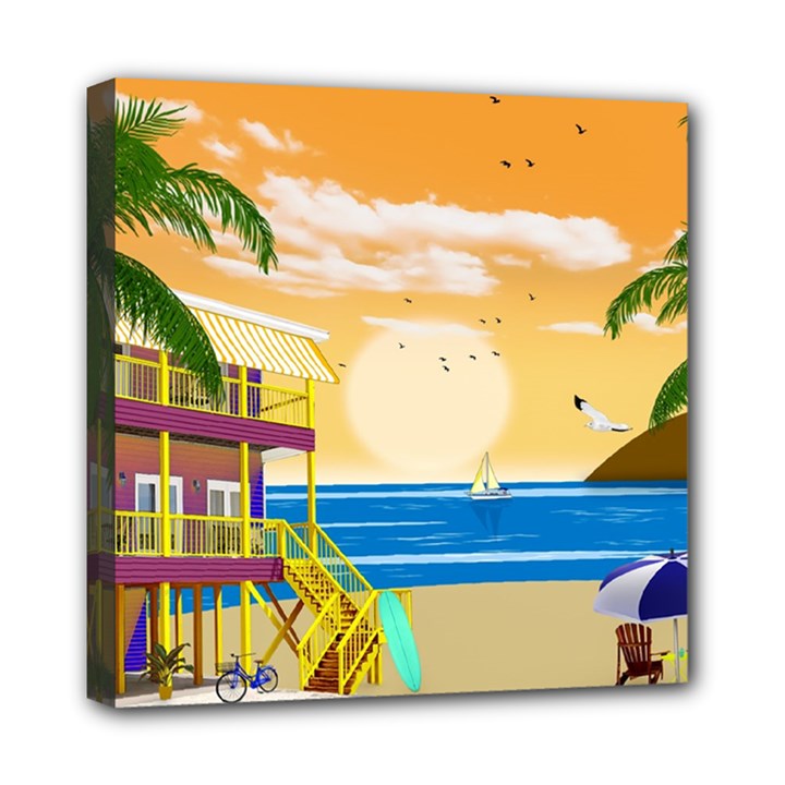 Vector Graphic Clipart Beach House Mini Canvas 8  x 8  (Stretched)