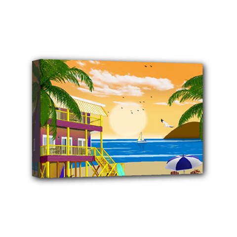 Vector Graphic Clipart Beach House Mini Canvas 6  X 4  (stretched) by Sarkoni