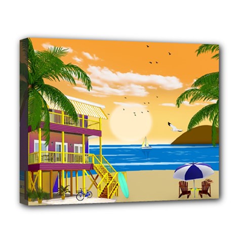 Vector Graphic Clipart Beach House Deluxe Canvas 20  X 16  (stretched) by Sarkoni