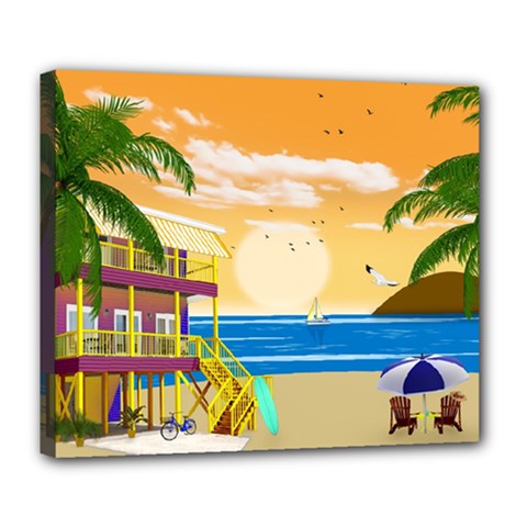 Vector Graphic Clipart Beach House Deluxe Canvas 24  X 20  (stretched) by Sarkoni