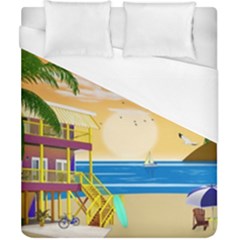 Vector Graphic Clipart Beach House Duvet Cover (california King Size) by Sarkoni