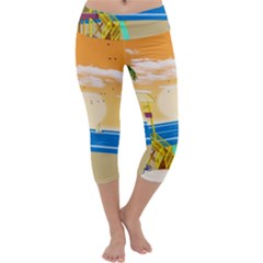 Vector Graphic Clipart Beach House Capri Yoga Leggings by Sarkoni