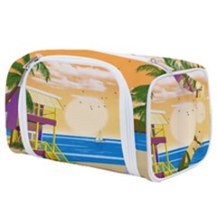 Vector Graphic Clipart Beach House Toiletries Pouch by Sarkoni