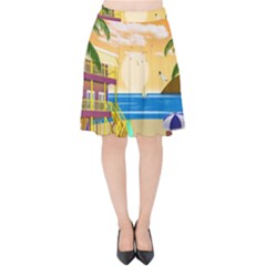 Vector Graphic Clipart Beach House Velvet High Waist Skirt by Sarkoni