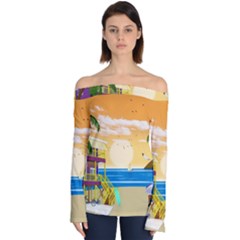 Vector Graphic Clipart Beach House Off Shoulder Long Sleeve Top by Sarkoni