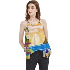 Vector Graphic Clipart Beach House Flowy Camisole Tank Top by Sarkoni