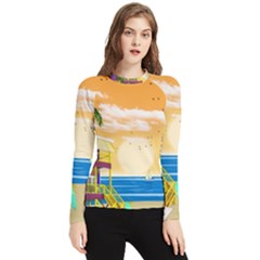 Vector Graphic Clipart Beach House Women s Long Sleeve Rash Guard by Sarkoni