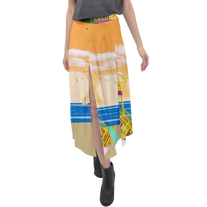 Vector Graphic Clipart Beach House Velour Split Maxi Skirt