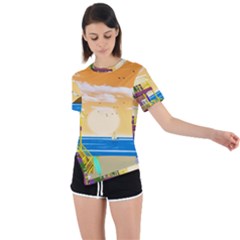 Vector Graphic Clipart Beach House Asymmetrical Short Sleeve Sports T-shirt by Sarkoni