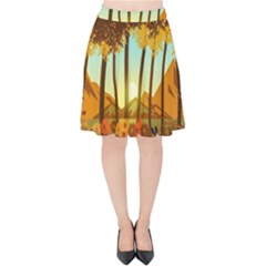 Mountains Fall Flowers Velvet High Waist Skirt by Sarkoni