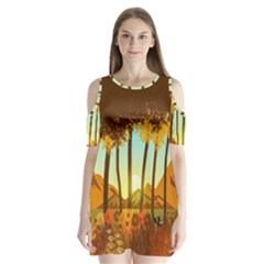 Mountains Fall Flowers Shoulder Cutout Velvet One Piece by Sarkoni