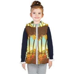 Mountains Fall Flowers Kids  Hooded Puffer Vest by Sarkoni