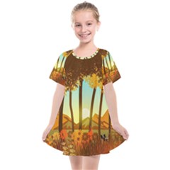 Mountains Fall Flowers Kids  Smock Dress by Sarkoni