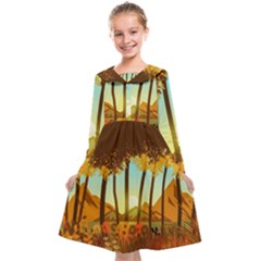 Mountains Fall Flowers Kids  Midi Sailor Dress by Sarkoni