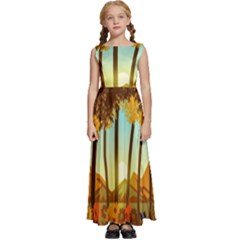 Mountains Fall Flowers Kids  Satin Sleeveless Maxi Dress by Sarkoni