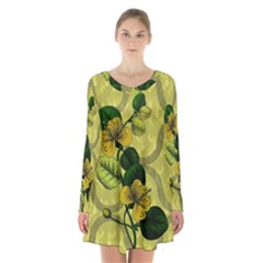 Flower Blossom Long Sleeve Velvet V-neck Dress by Sarkoni