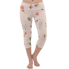 Spring Art Floral Pattern Design Capri Yoga Leggings by Sarkoni