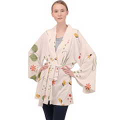 Spring Art Floral Pattern Design Long Sleeve Velvet Kimono  by Sarkoni