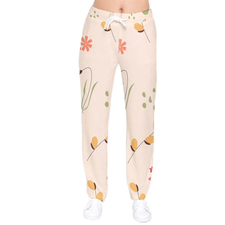 Spring Art Floral Pattern Design Women Velvet Drawstring Pants