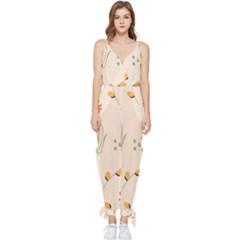 Spring Art Floral Pattern Design Sleeveless Tie Ankle Chiffon Jumpsuit by Sarkoni