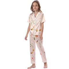 Spring Art Floral Pattern Design Kids  Satin Short Sleeve Pajamas Set by Sarkoni