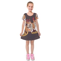 Christmas Santa Claus Dog Sled Kids  Short Sleeve Velvet Dress by Sarkoni