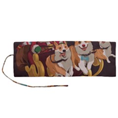 Christmas Santa Claus Dog Sled Roll Up Canvas Pencil Holder (m) by Sarkoni