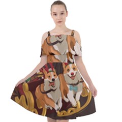 Christmas Santa Claus Dog Sled Cut Out Shoulders Chiffon Dress by Sarkoni